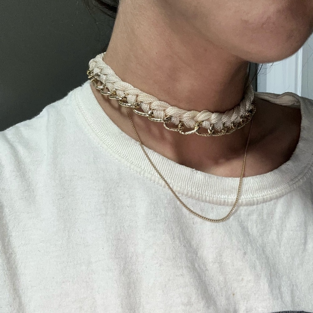 Cream and Gold Chain Choker Necklace